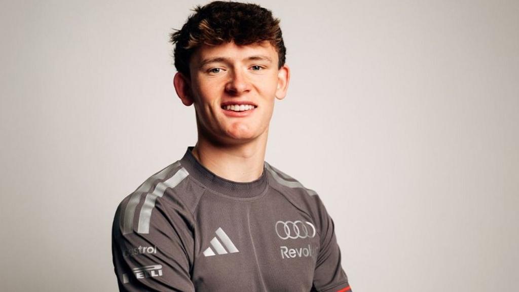 Audi young driver Freddie Slater wearing an Audi t-shirt