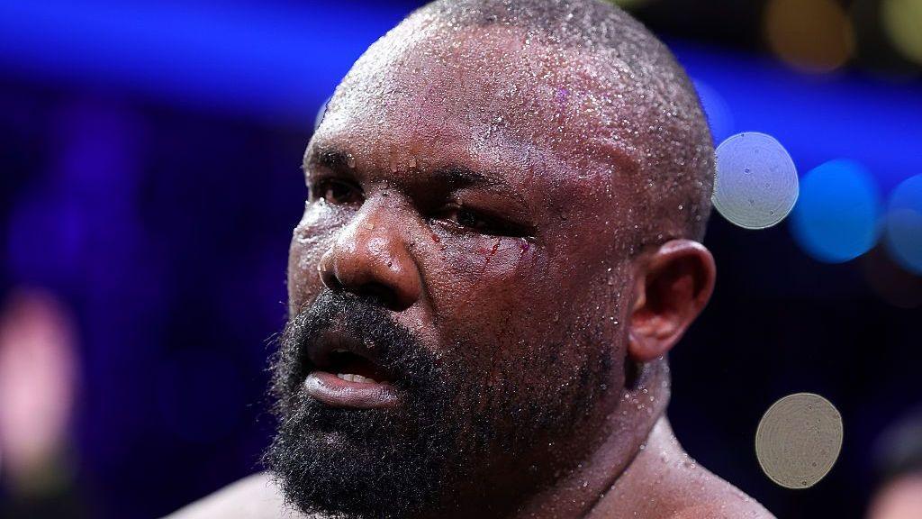 A sweaty Derek Chisora looks exhausted in the ring after a fight