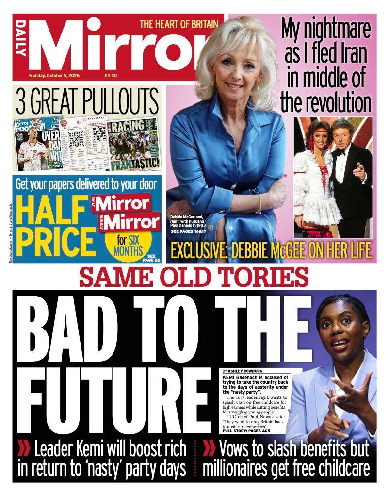 The headline on the front page of the Daily Mirror reads: "Bad to the future".
