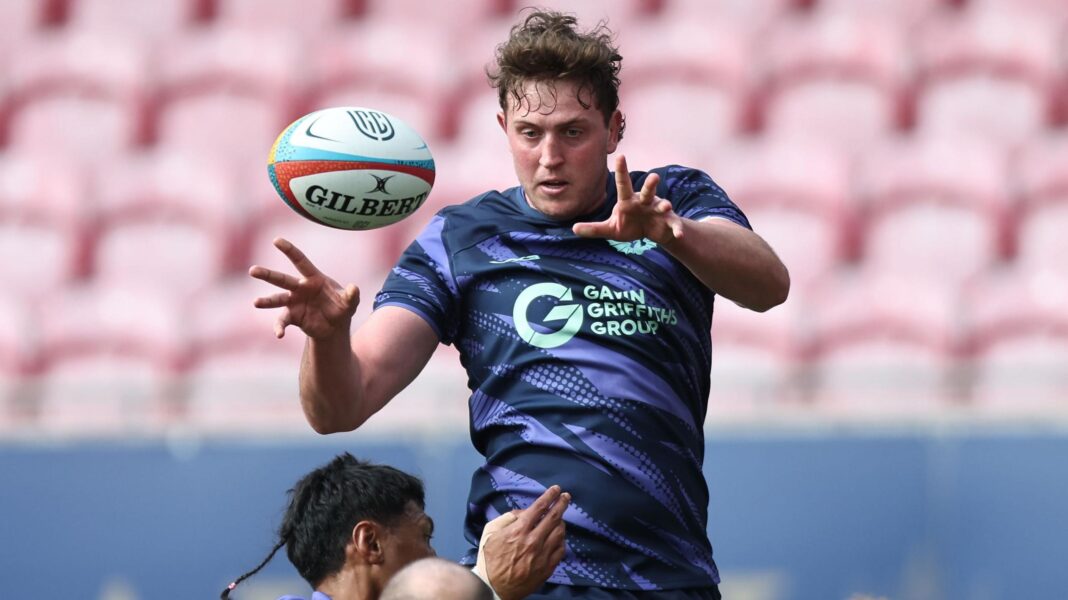 Alex Groves wins a line-out ball in training