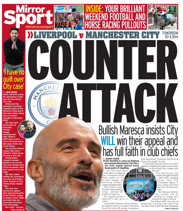 The back page of the Daily Mirror