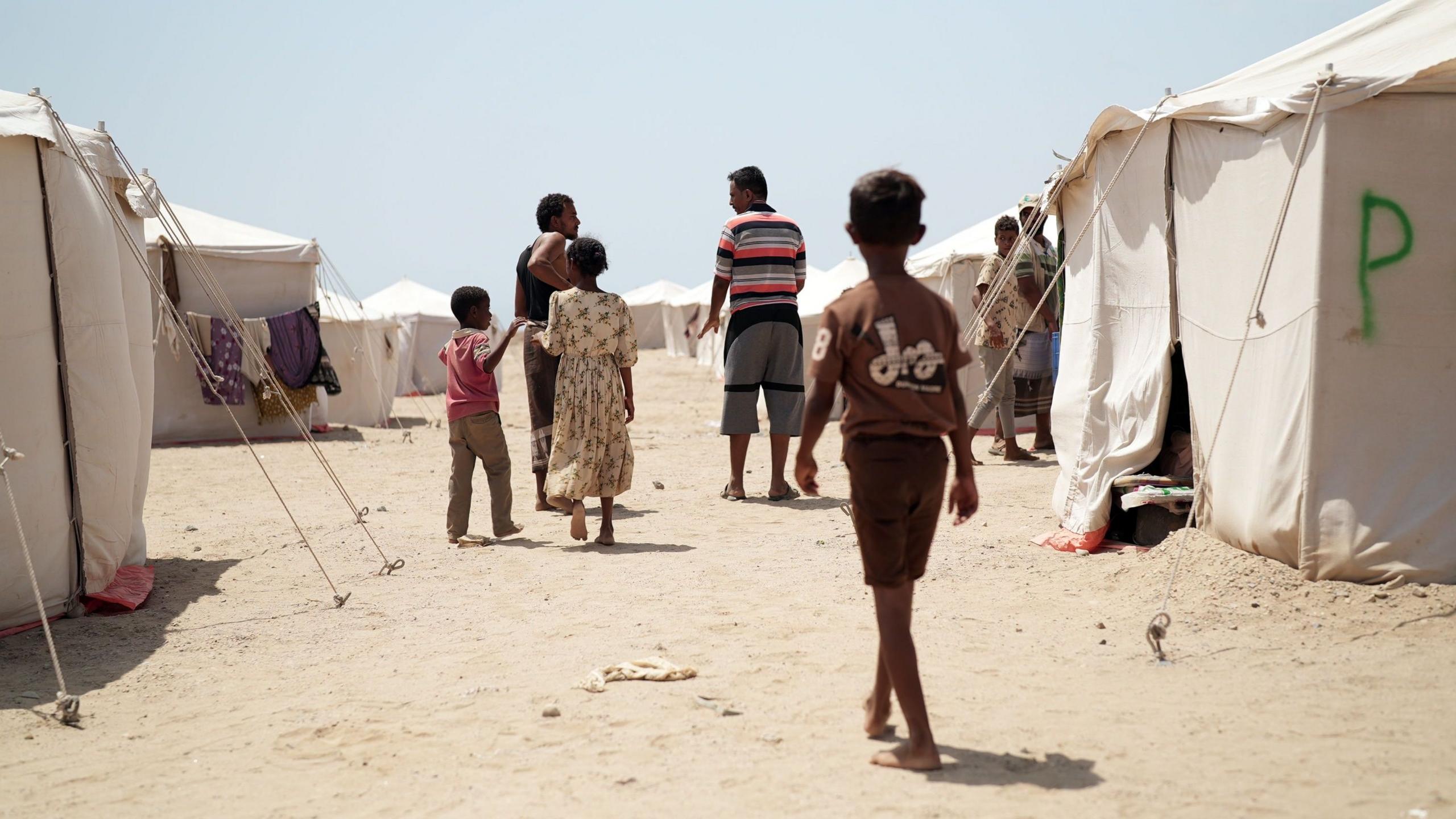 Camp for displaced people in southern Yemen