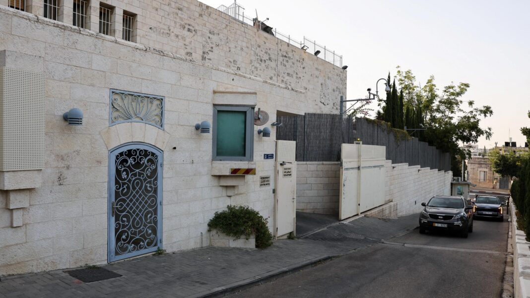 A wide shot of the British consulate entrance, with cars approaching. Picture taken on 8 October 2026.