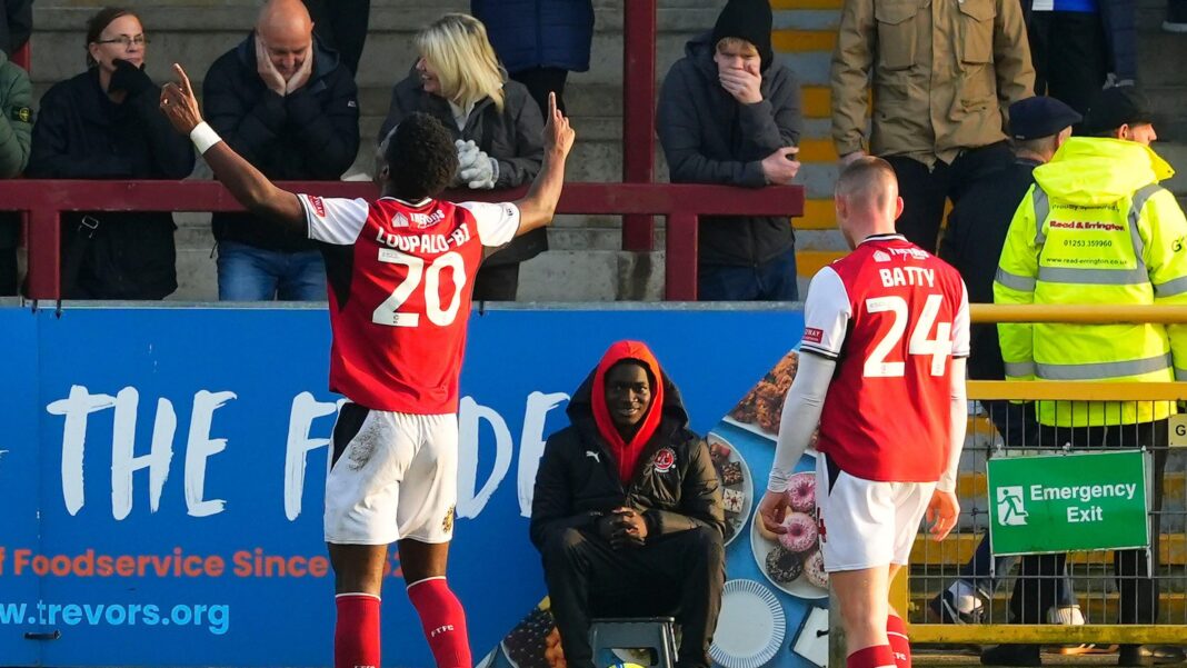 More goals for Lankshear, home woes for Hammers – Aaron McLean’s EFL Takeaways Aaron Loupalo-Bi has his arms raised up and his back to the camera with team-mate Jake Batty (BATTY 24) just behind him after scoring against Bristol Rovers