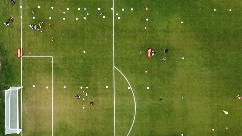 An overhead drone shot of 3v3 football being played