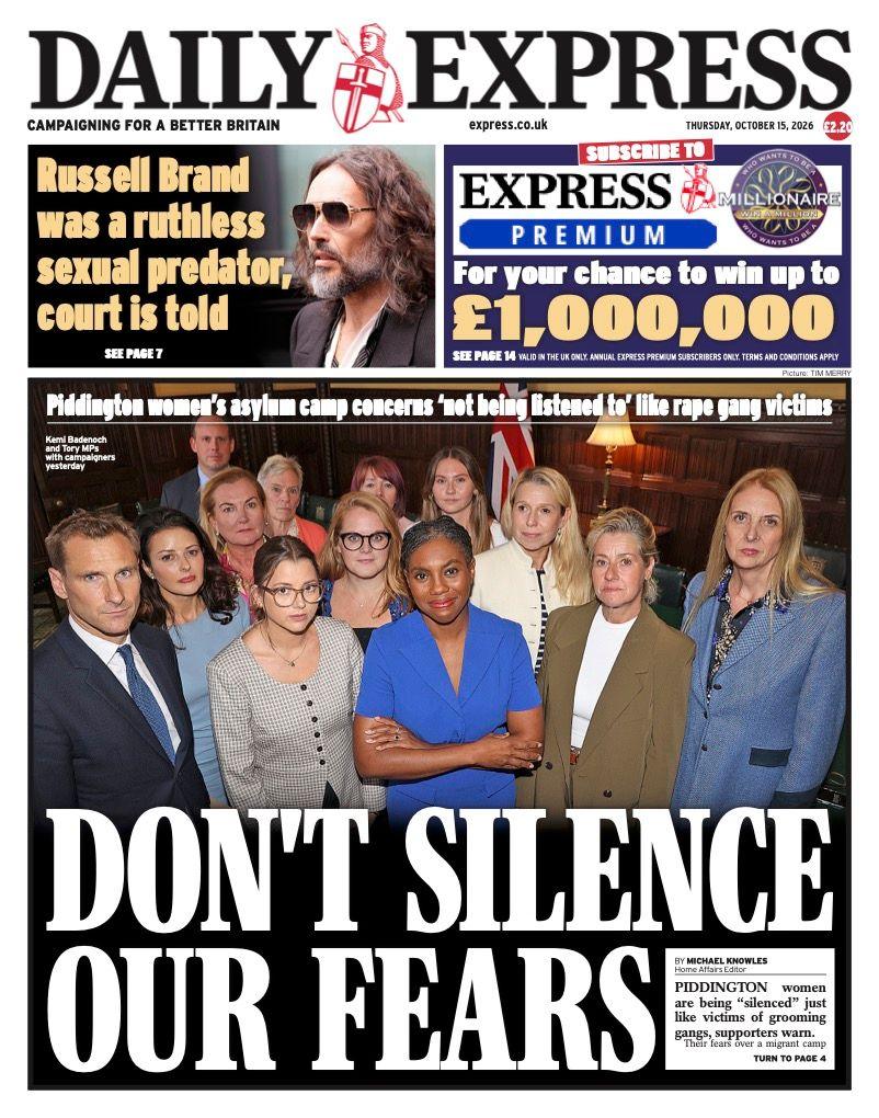 The front page headline of the Daily Express reads 'Don't silence our fears'