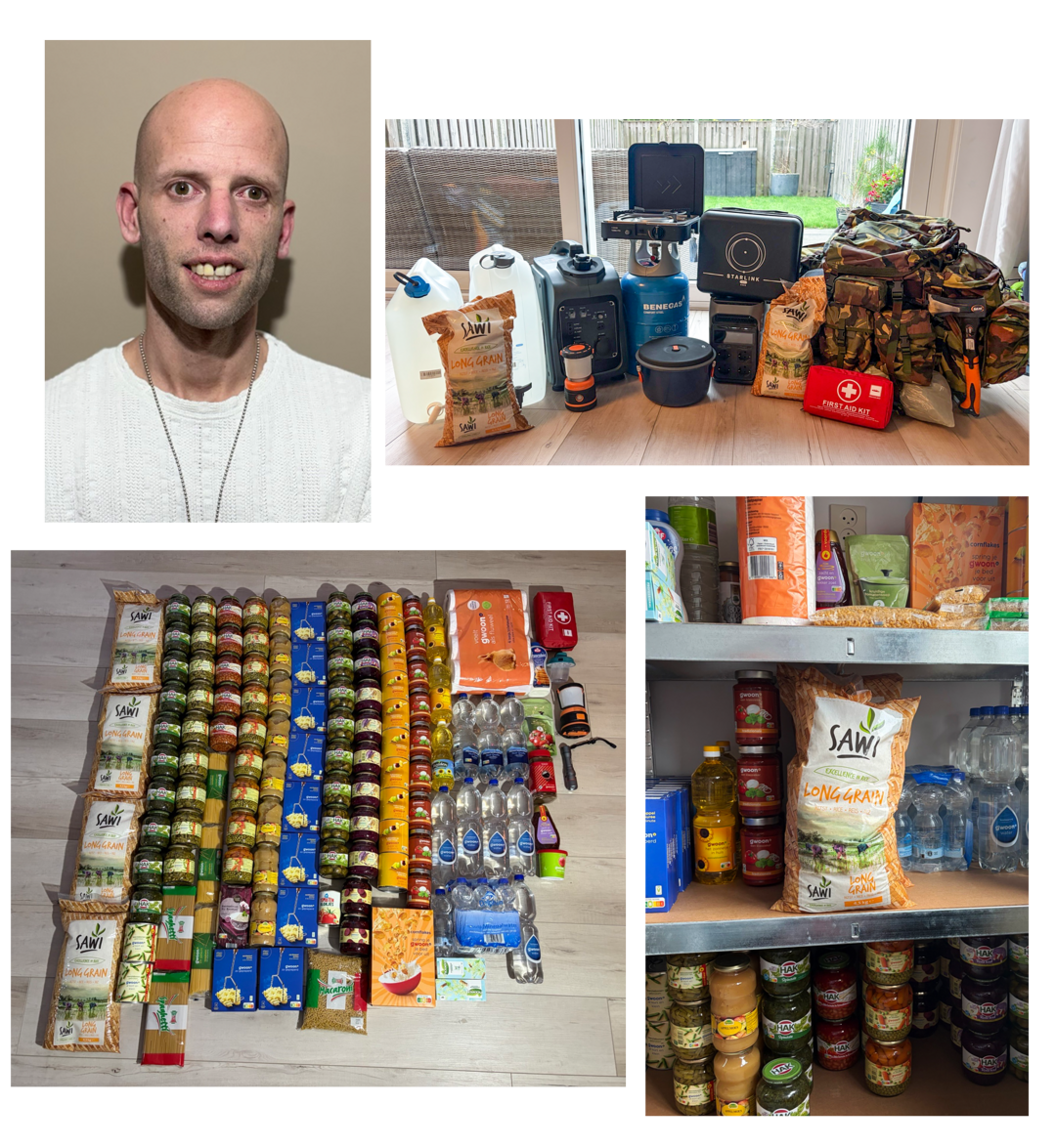 Pictures of Michael Stuut and his emergency supplies