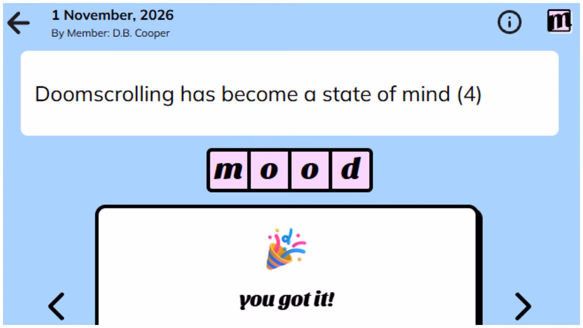 Today's November 1, 2026 Minute Cryptic answer (Image via Minute Cryptic)