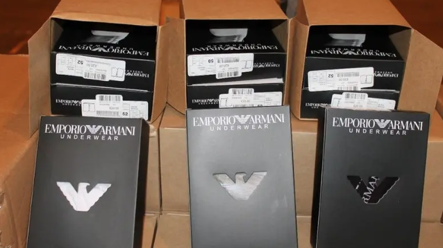 There are boxes of fake Emporio Armani-branded underwear.