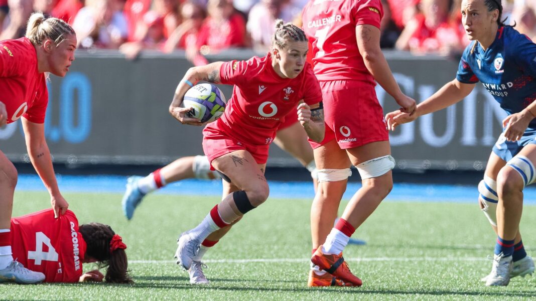 Wales look to show top-six credentials in Japan Wales' Keira Bevan in the red of Wales runs from a ruck with ball in her right hand against USA