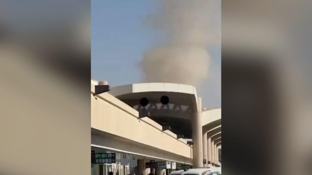 Riyadh airport attacks another dangerous moment in already tense conflict Smoke rises above King Khalid airport in Riyadh.