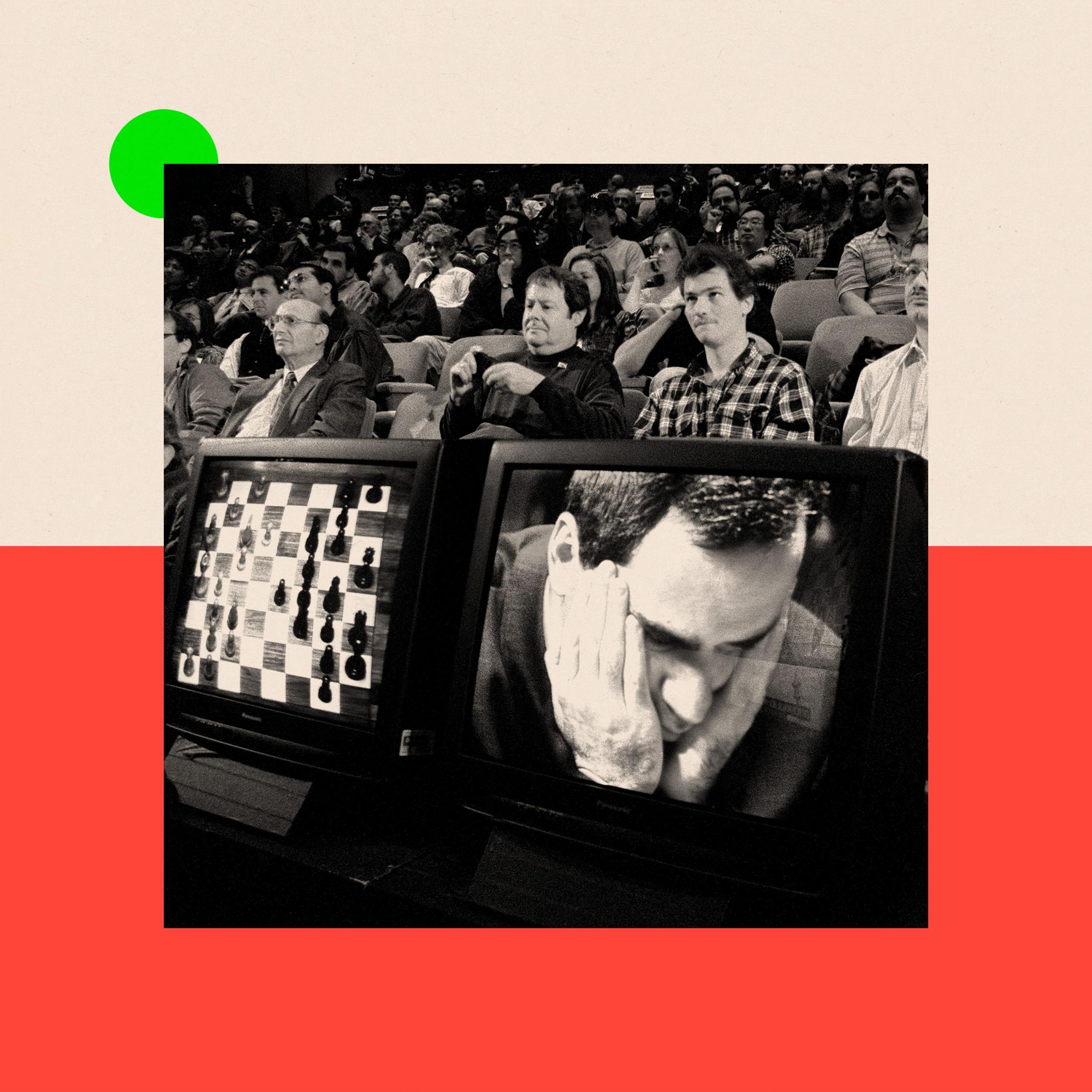 A treated image of Garry Casparov losing chess to a computer