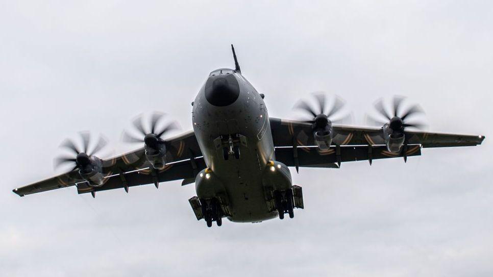 Royal Air Force Airbus A400M approaches RAF Brize Norton.