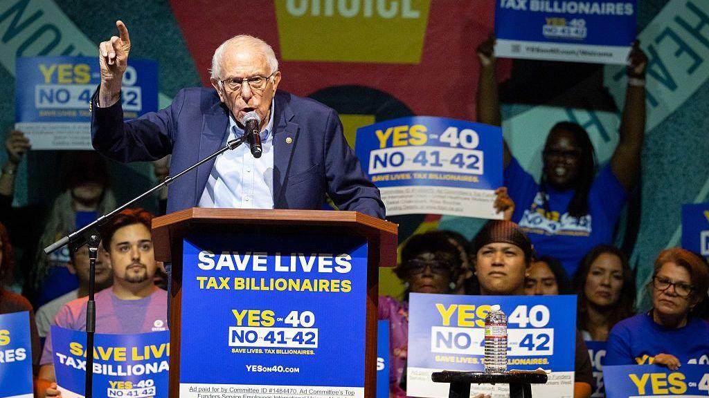 US Senator Bernie Sanders speaks at the "Ballots Over Billionaires" rally on Monday, Oct. 5, 2026 in Los Angeles, CA.