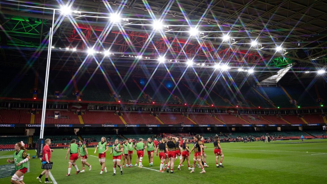 Wales warm up at Principality Stadium