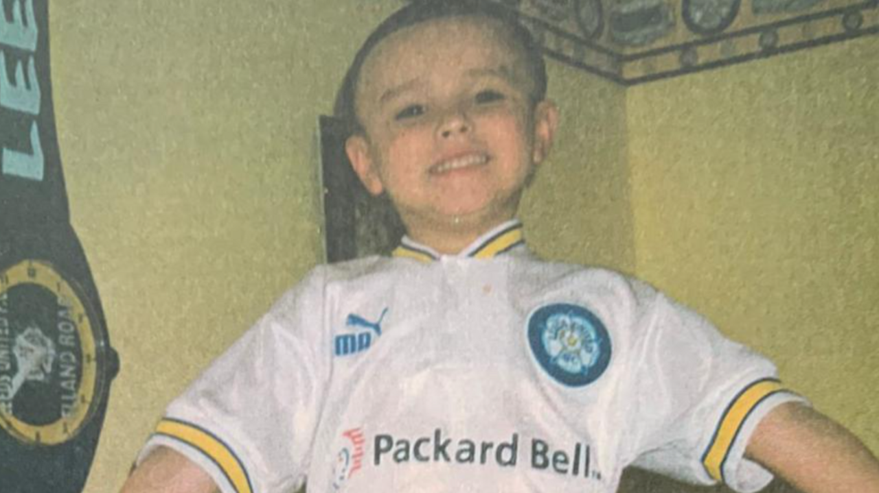 Former Barton Town goalkeeper James Hitchcock pictured as a boy wearing a Leeds United kit