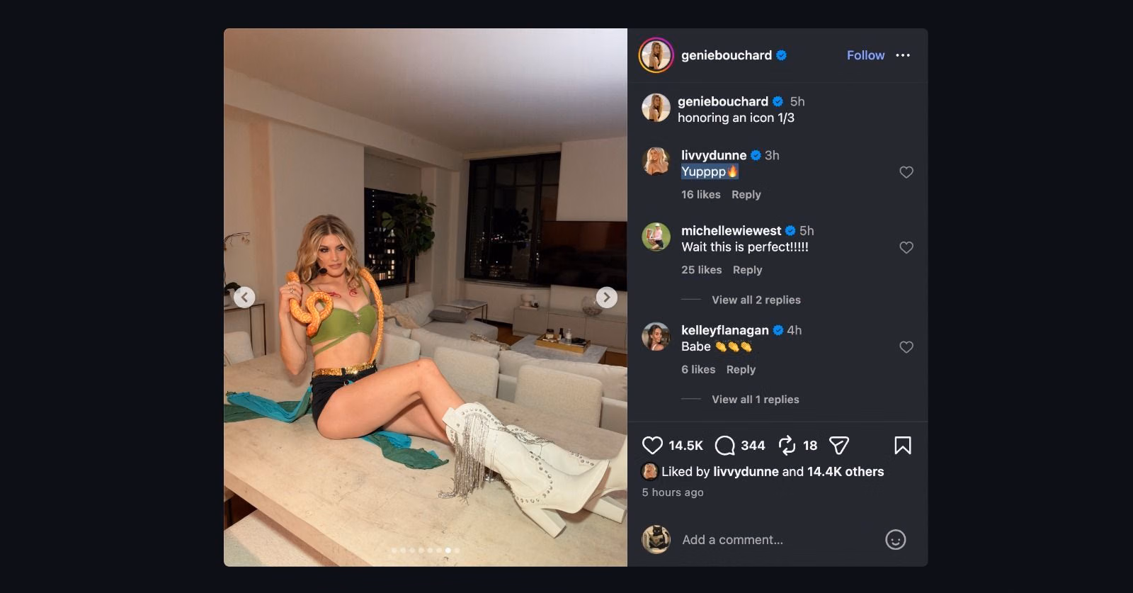 Olivia Dunne drops 1-word reaction as Eugenie Bouchard turns up the glam in iconic Britney Spears Halloween costume