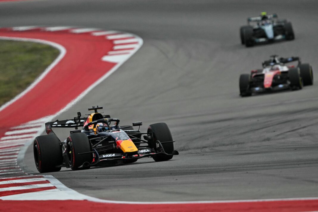 Red Bull's Max Verstappen leads Ferrari's Charles Leclerc and Mercedes' Kimi Antonelli during Sunday's US Grand Prix