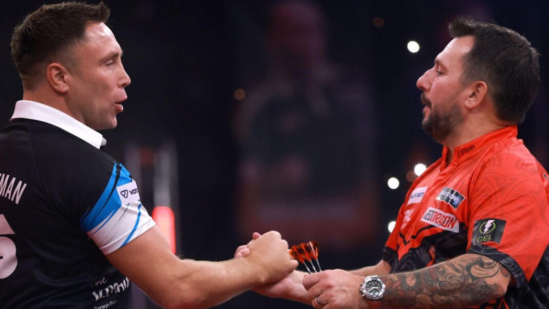 Price and Clayton to meet in World Grand Prix Gerywn Price and Jonny Clayton shake hands