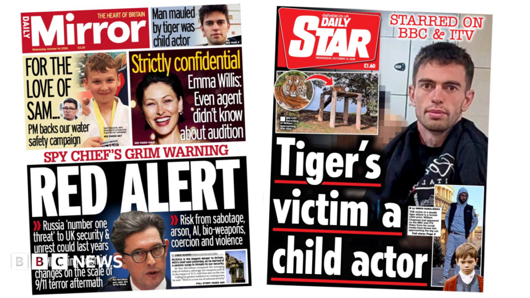 The Papers: ‘Spy chief’s grim warning’ and ‘tiger victim was child actor’ The Papers: ‘Spy chief’s grim warning’ and ‘tiger victim was child actor’