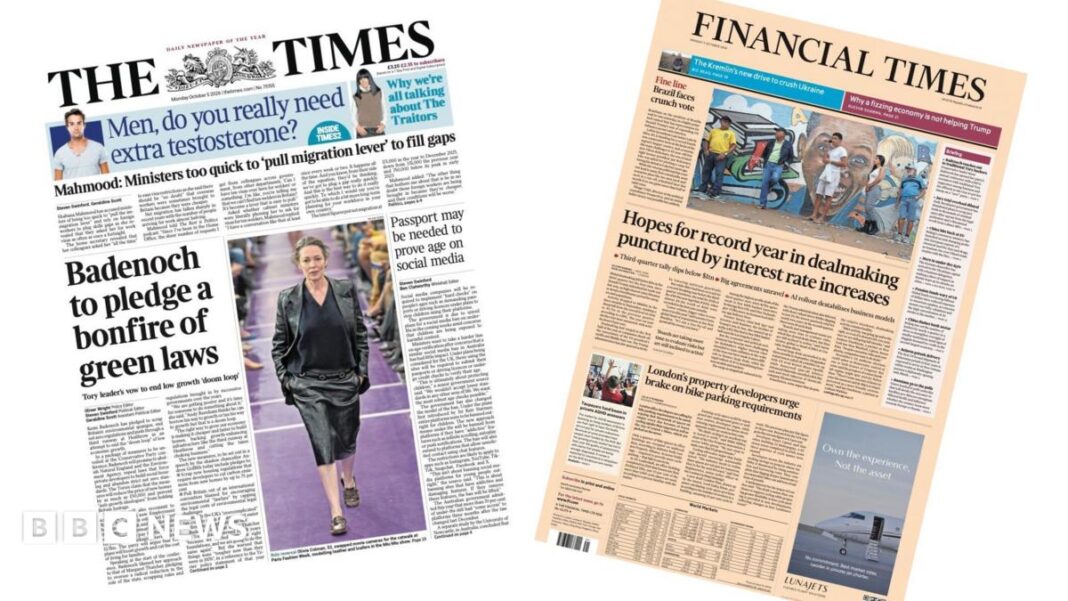 The Papers: Badenoch’s ‘bonfire of green laws’ and ‘Drop in global dealmaking’ The Papers: Badenoch’s ‘bonfire of green laws’ and ‘Drop in global dealmaking’