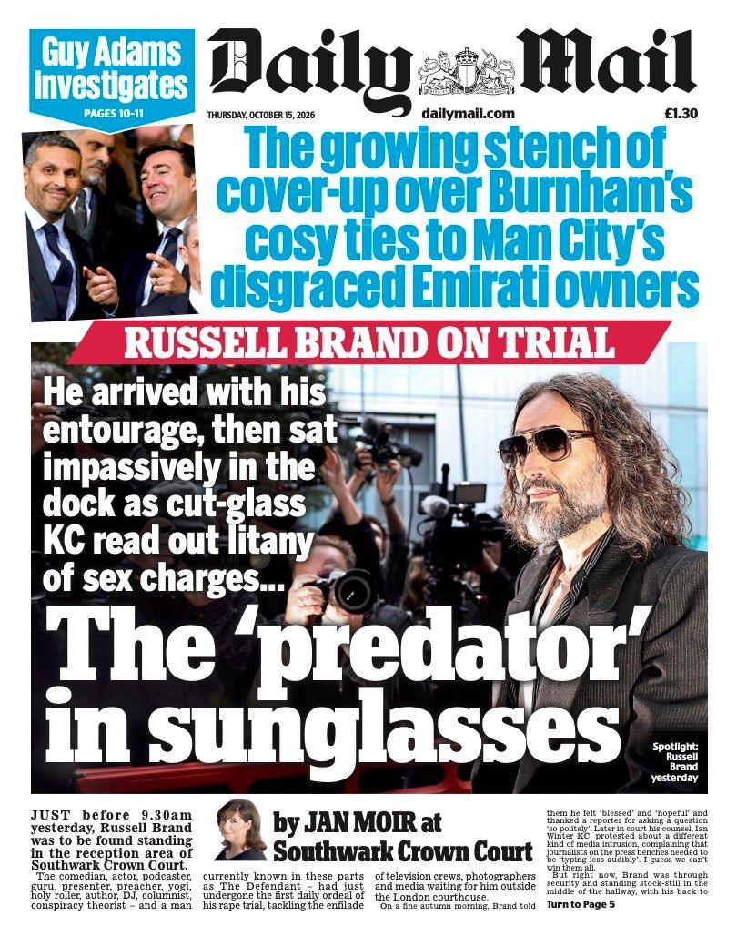 The front page headline of the Daily Mail reads 'The "predator" in sunglasses'