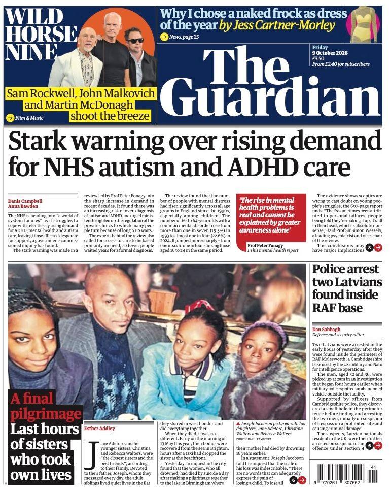 "Stark warning over rising demand for NHS autism and ADHD care" reads the headline on the front page of the Guardian.