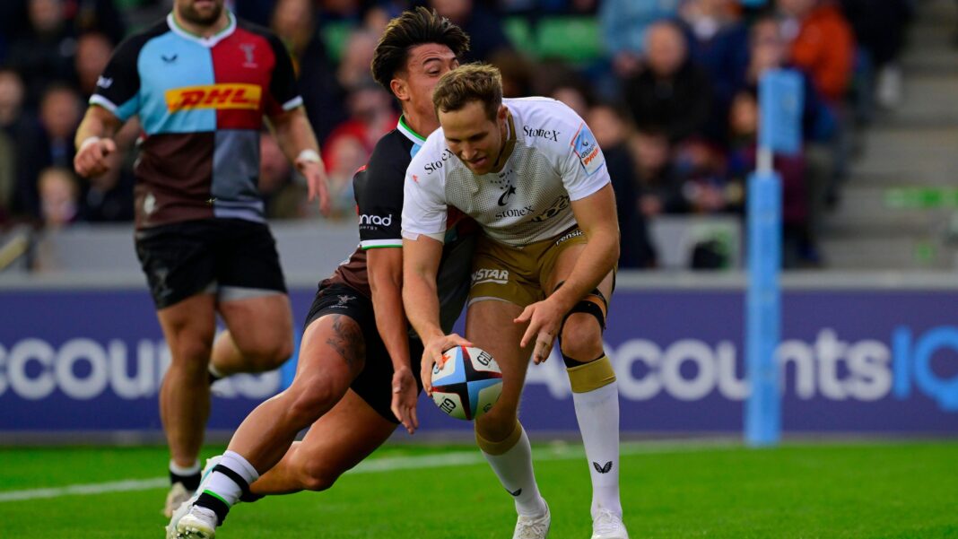 Smith stars as Quins beat Saracens for first win Marcus Smith slaps the ball out of Max Malins' hand as he tries to dot down a try in the first-half