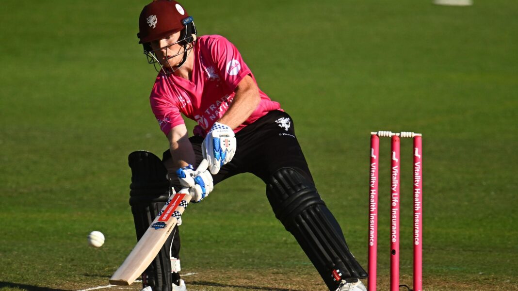 Thomas Rew plays a ramp shot for Somerset
