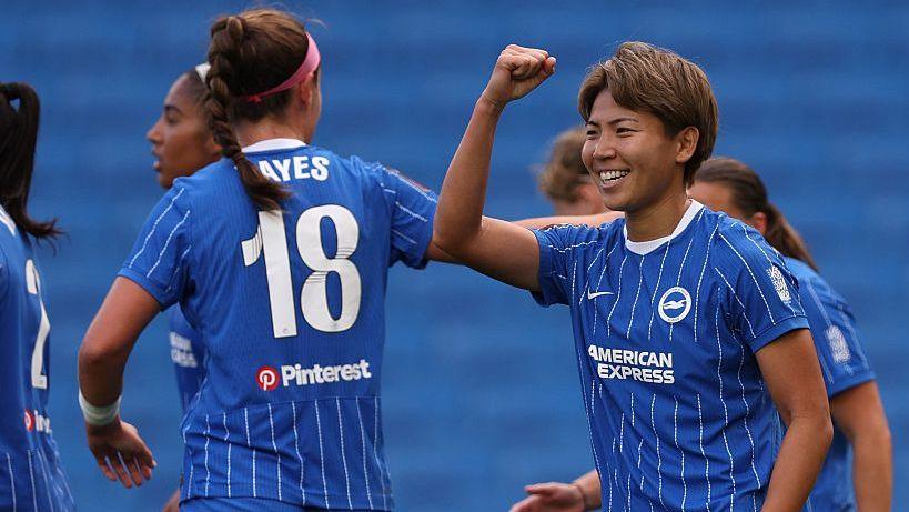 Brighton celebrate scoring a goal