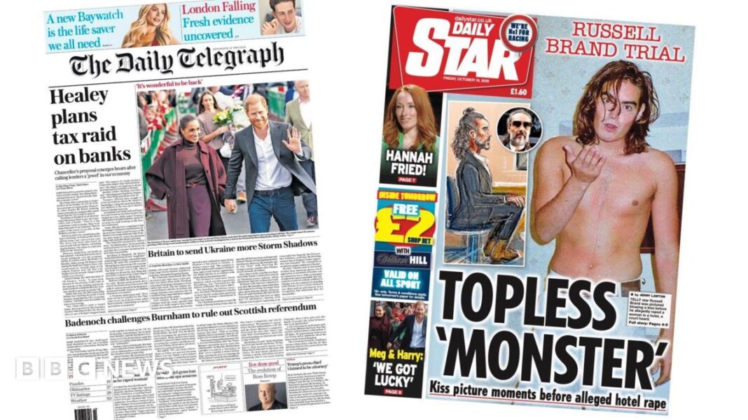 The Papers: Healey’s ‘tax raid on banks’ and Brand ‘topless monster’ The Papers: Healey’s ‘tax raid on banks’ and Brand ‘topless monster’