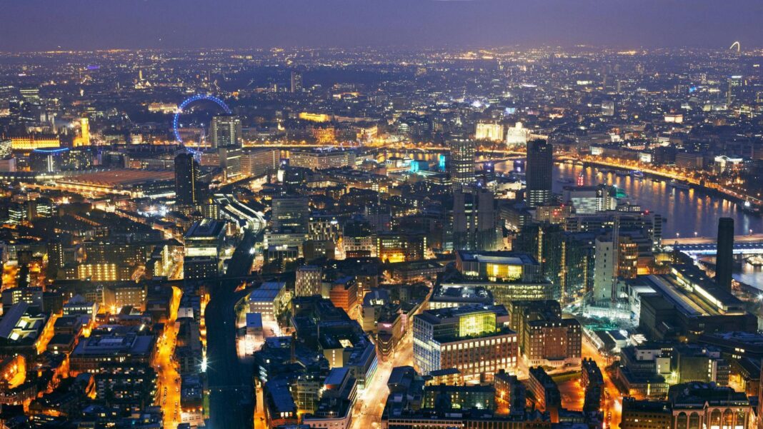 Racial bias in London music licensing, report says Aerial view of rooftops of west London and the South Bank at night from the Shard.