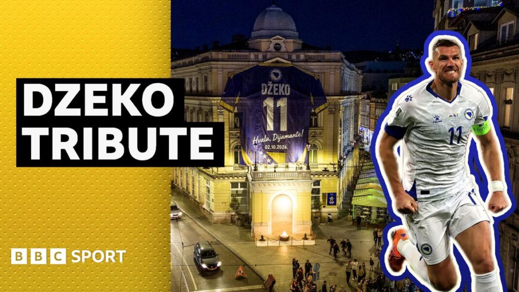Giant Dzeko shirt unveiled in Sarajevo to mark retirement image