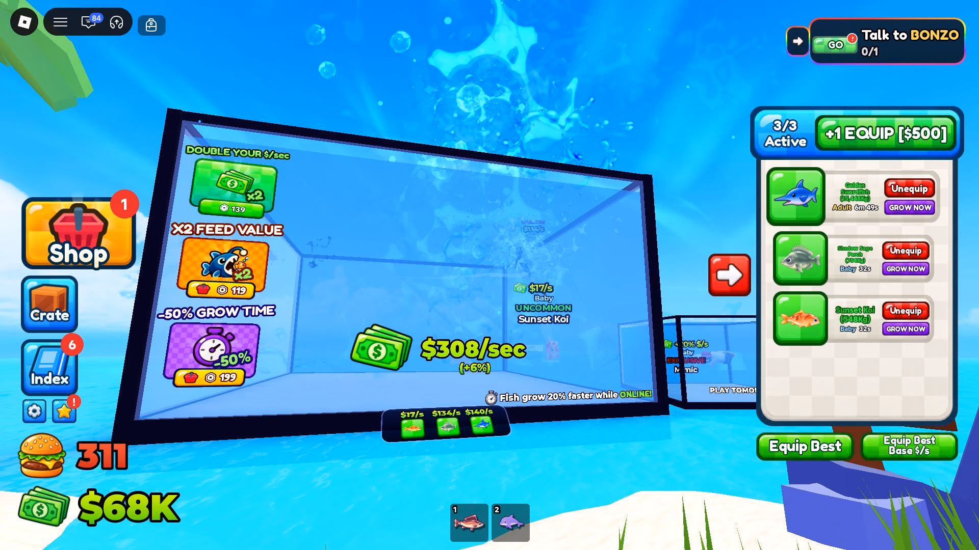 Store your newly-caught fish in the aquarium (Image via Roblox)