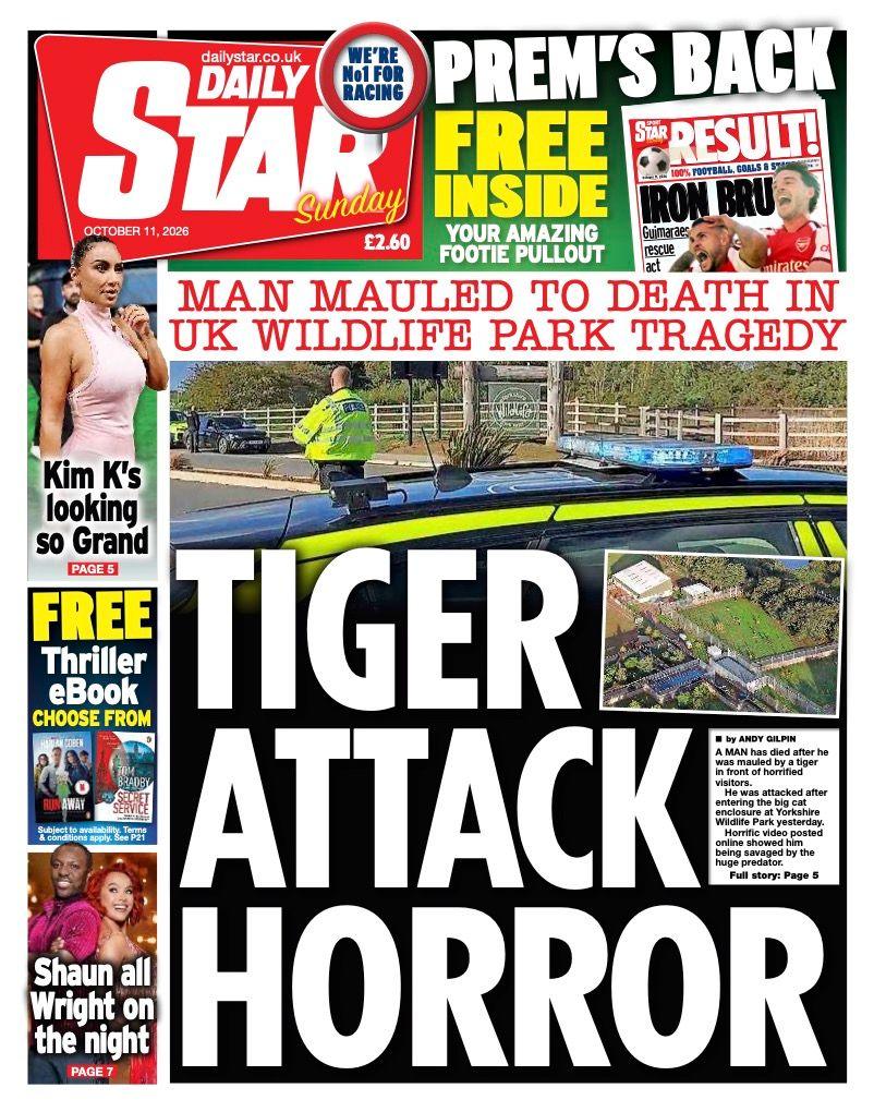 The headline on the front page of the Daily Star reads: “Tiger attack horror”.