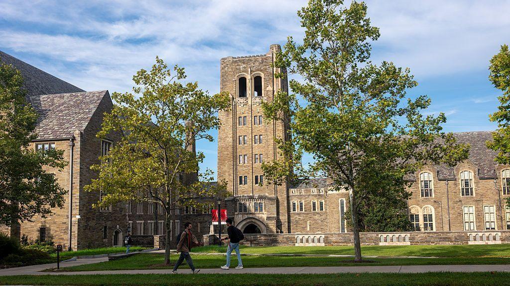 Students walk on the campus of Cornell University a day after on September 30, 2026, in Ithaca, New York.