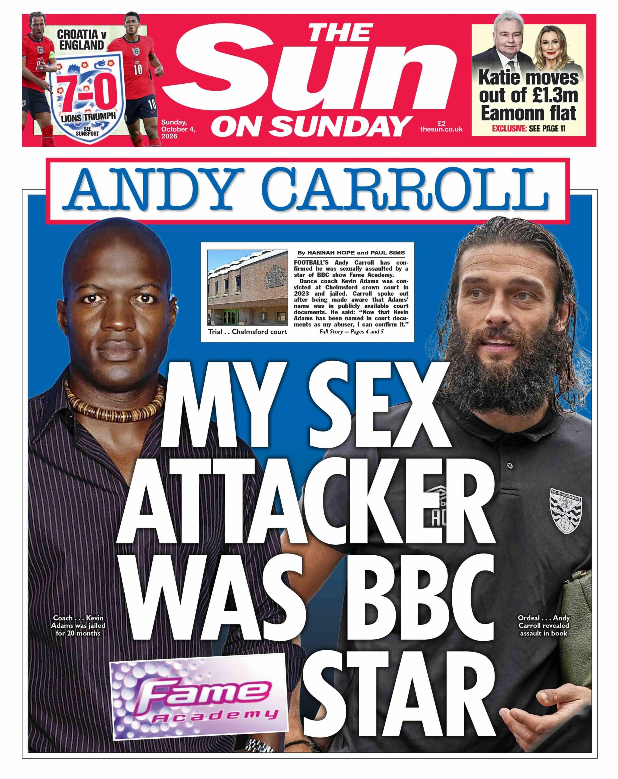 The headline on the front page of the Sun on Sunday reads: 'My sex attacker was BBC star.'