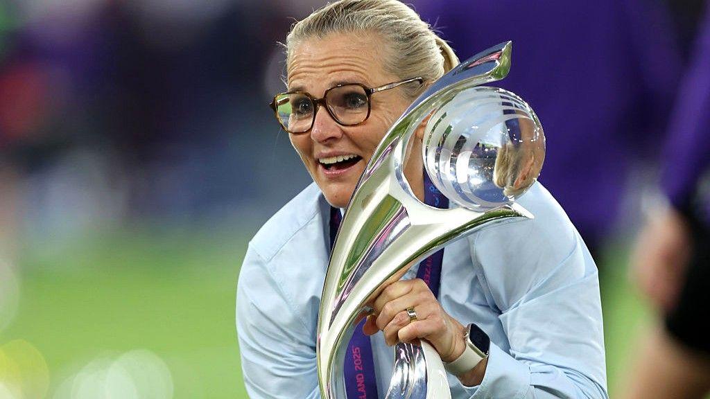 Sarina Wiegman holds the Euros trophy