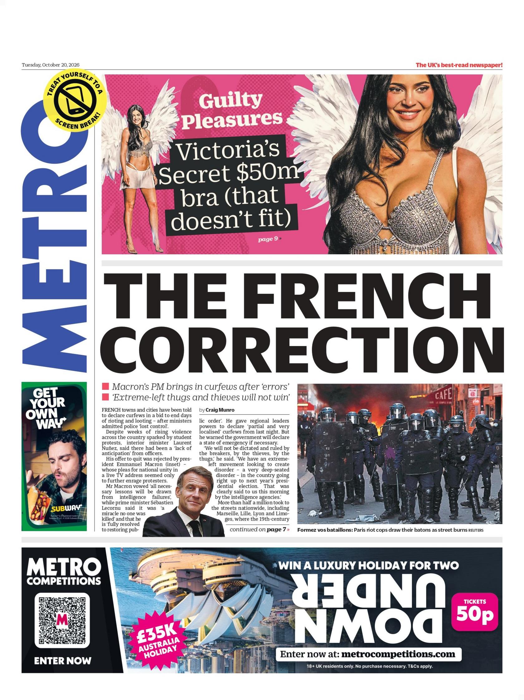 "The French correction," reads the headline on the front page of the Metro.