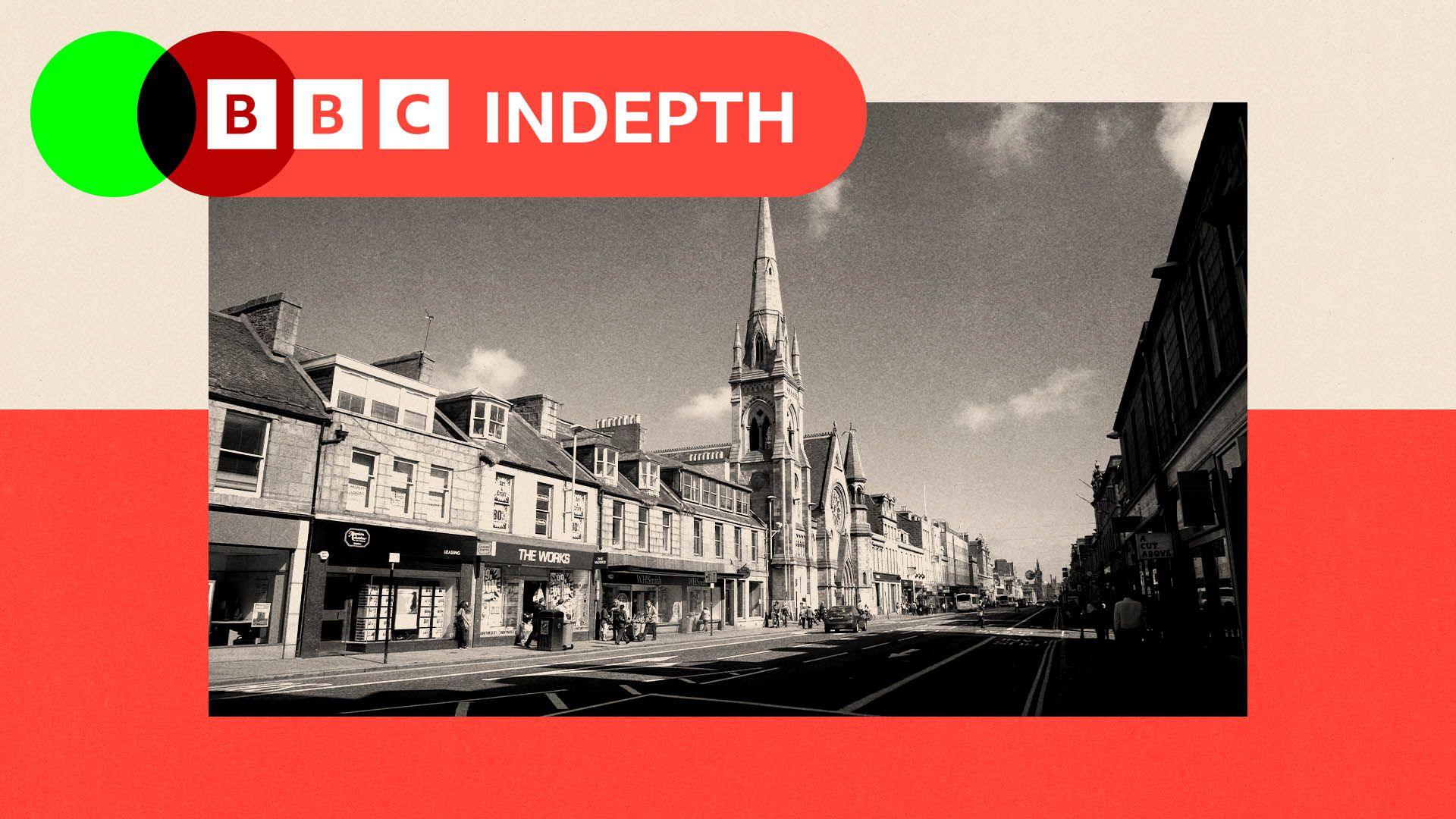 A treated image of shops on Union Street, Aberdeen, Scotland
