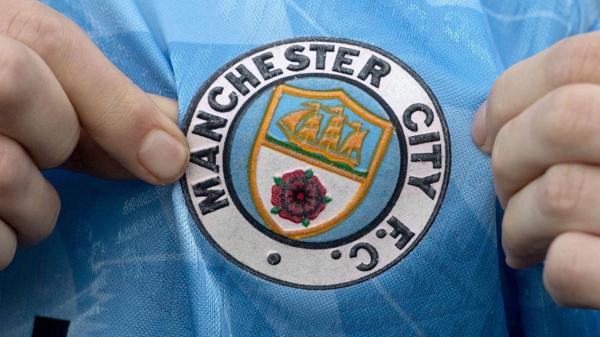 A detailed view of a Manchester City crest before the Premier League 2026/27 match between Crystal Palace FC and Manchester City at Selhurst Park
