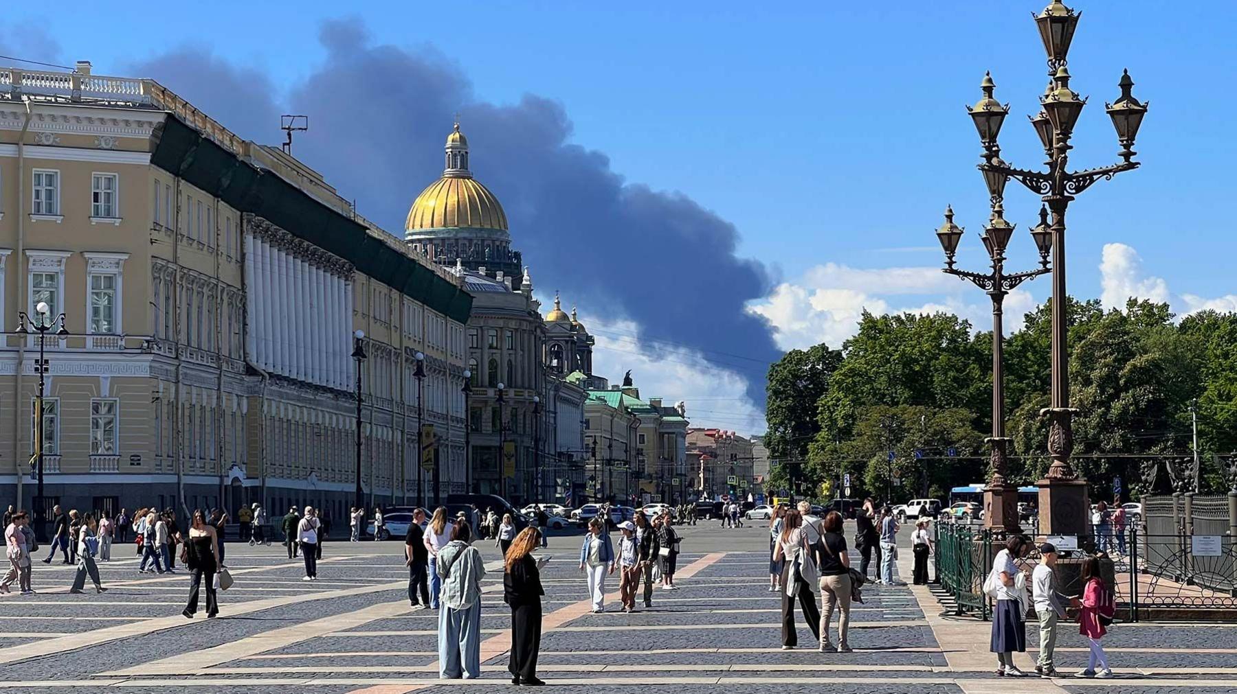 Smoke billowing over central St Petersburg