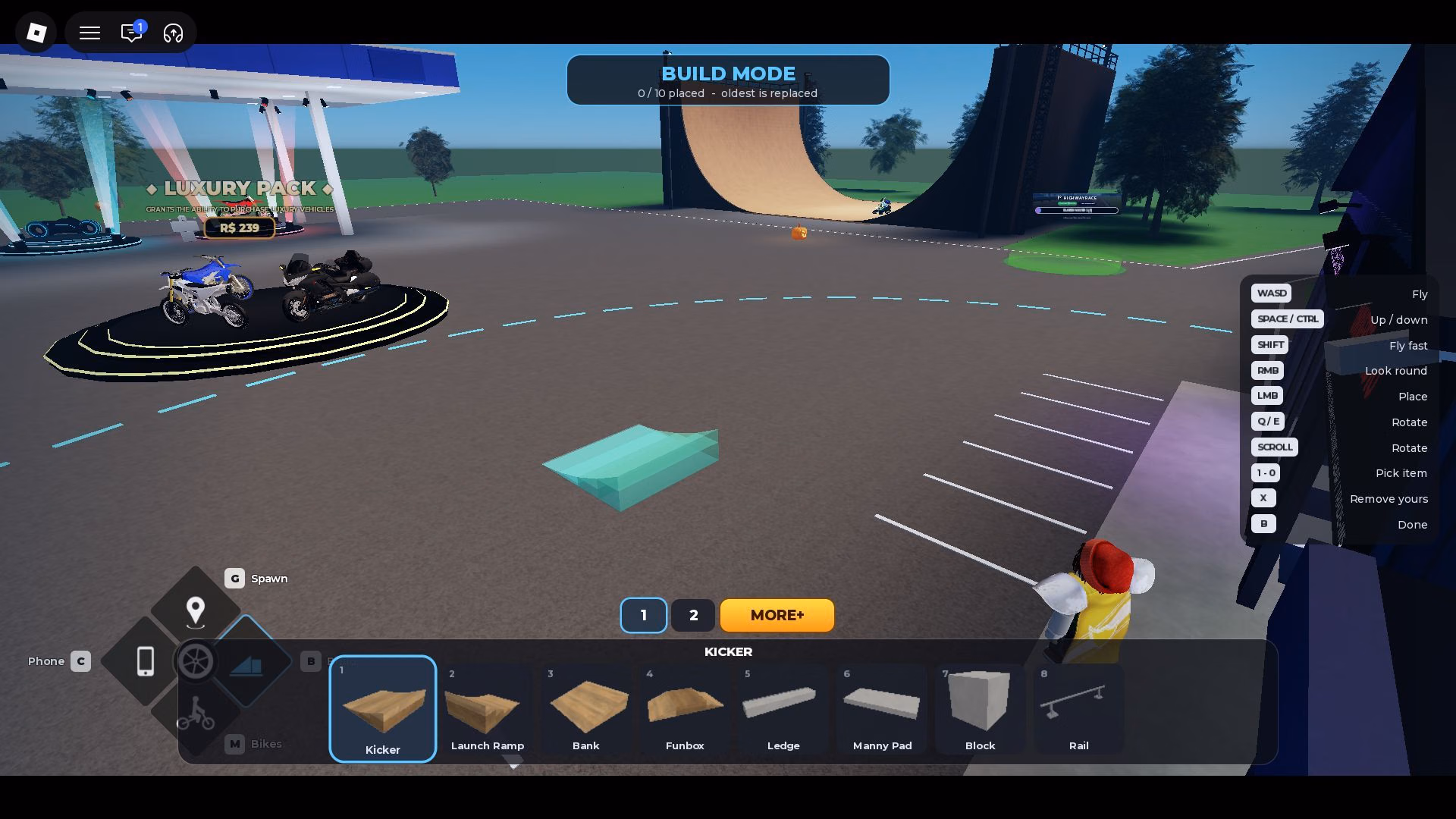 Use Build Mode to add obstacles and ramps to the map (Image via Roblox)