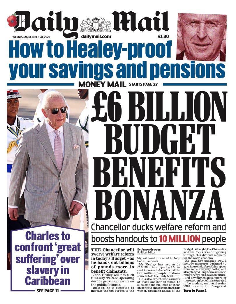 The headline on the front page of the Daily Mail reads: “£6 billion Budget benefits bonanza”.
