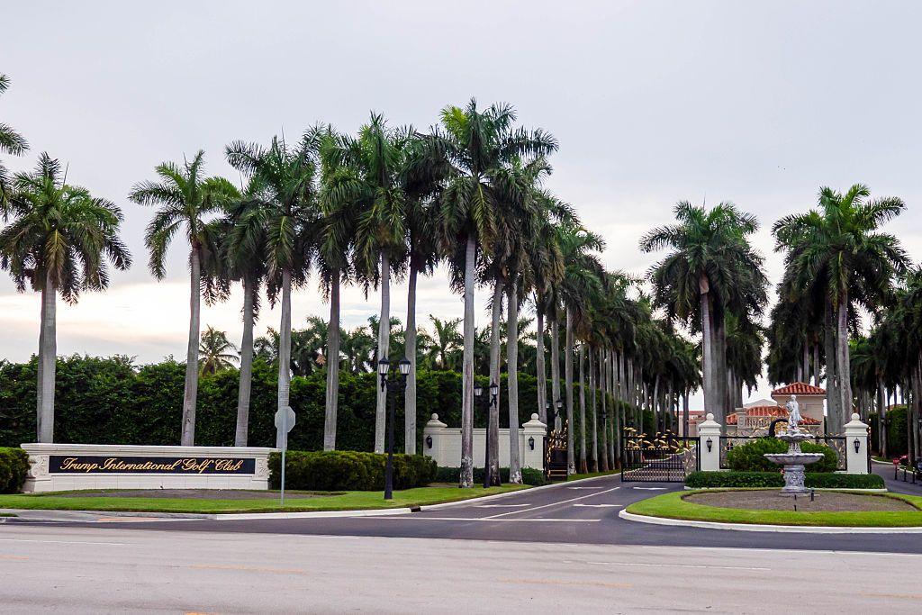 The entrance driveway at Trump International Golf Club in Palm Beach County, Florida