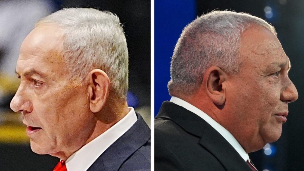 Israel’s election deadlock is a sign of the country’s deep divisions A composite of Eisenkot and Netanyahu facing away from each other.