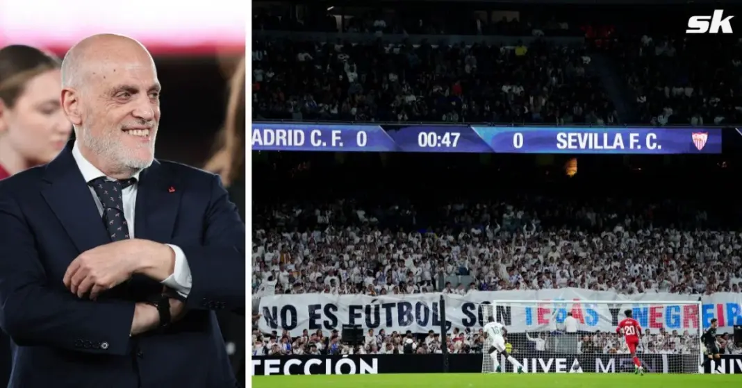 La Liga chief Javier Tebas responds after Real Madrid fans unfurl banner against him for making Nazi propaganda comparison La Liga chief Javier Tebas responds after Real Madrid fans unfurl banner against him for making Nazi propaganda comparison