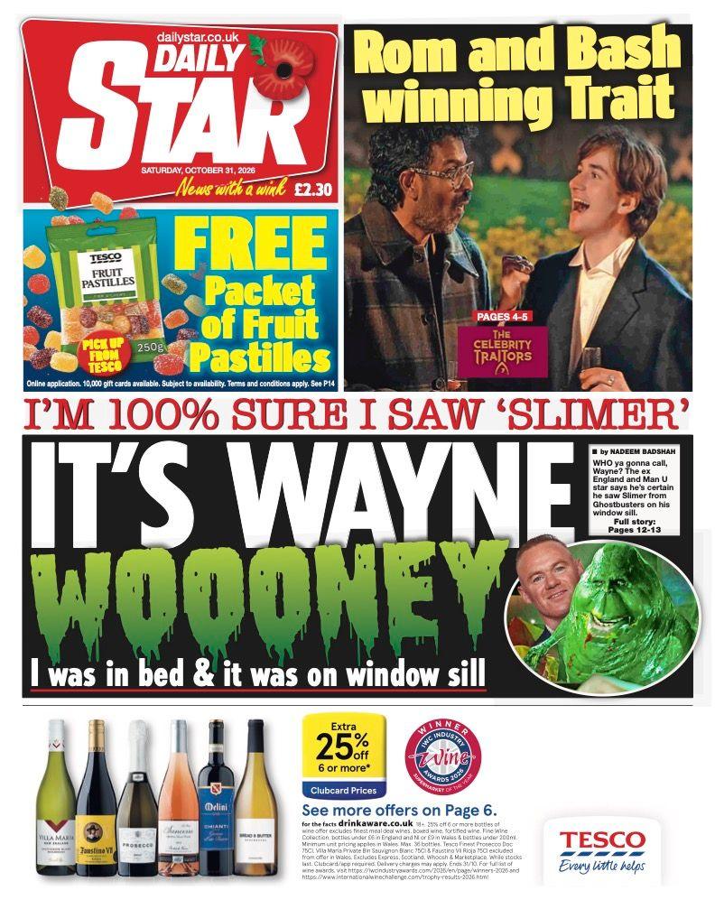The headline on the front page of the Daily Star reads: "It's Wayne WOOONEY".
