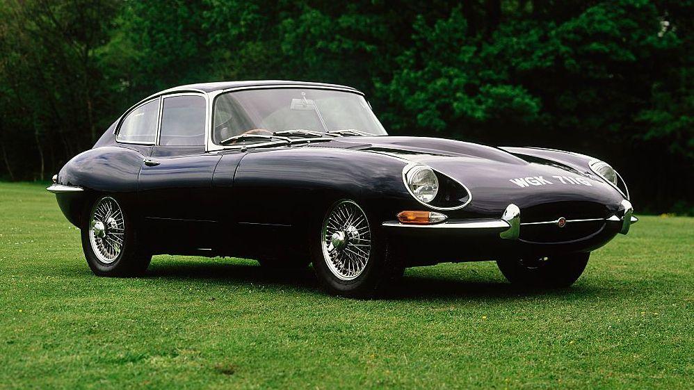 A black 1968 Jaguar E type 4.2 Fixed Head Coupe