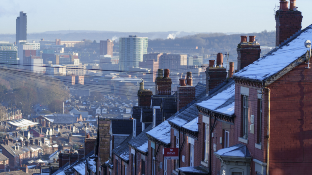 Labour could end local coalitions with Greens over Zionism policy A view of ice and snow on rooftops of terraced houses in Sheffield